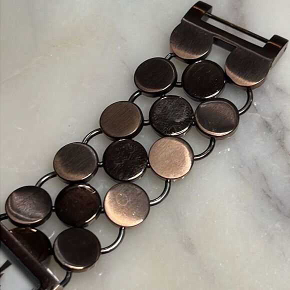 Fossil brown dot chain link watch with mother of pearl face - Picture 8 of 11